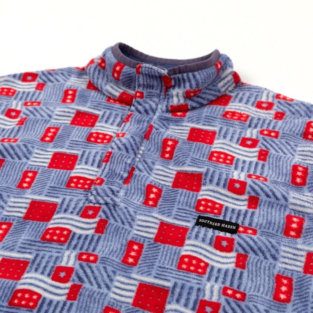 Southern Marsh Mens Large 1/4 Zip Abstract Flags Fleece AOP‎ Hiking Outdoors